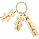 Engraved Rectangle Personalised Keyring with Boy and Girl Charms