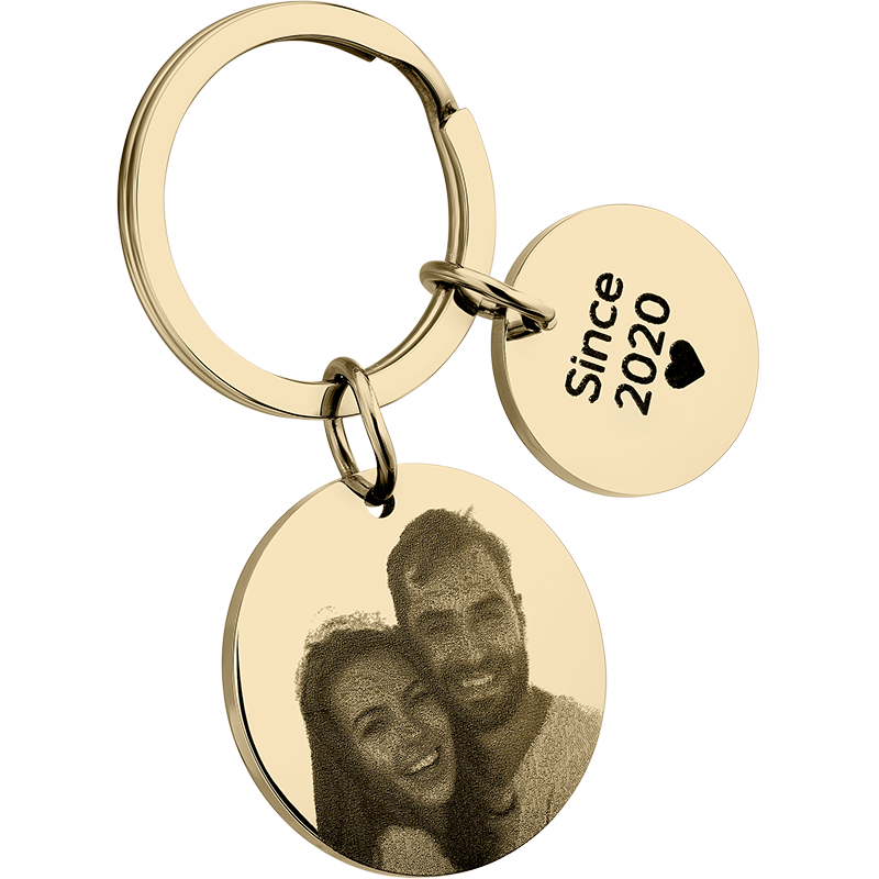 Personalised 2 Circles with Photo Engraved Keyring
