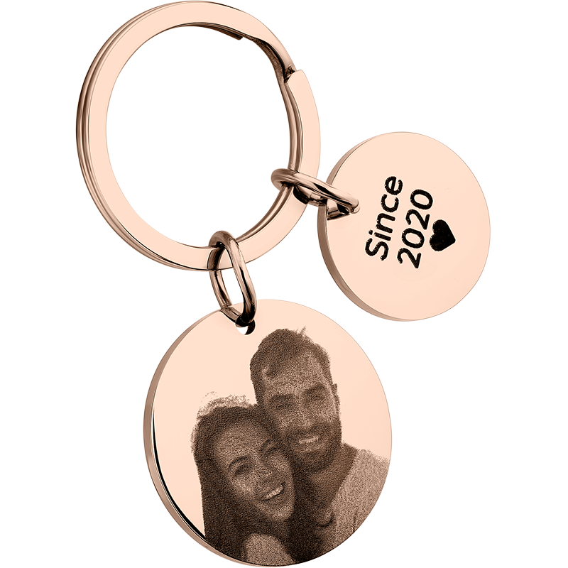 Personalised 2 Circles with Photo Engraved Keyring