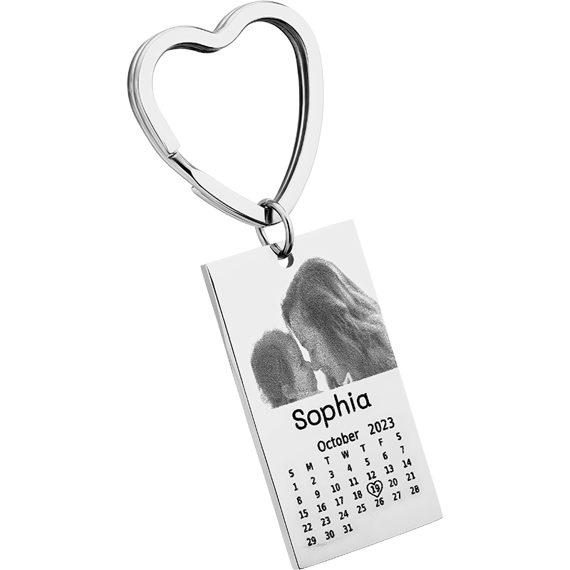 Personalised Square and Circle Photo Engraved Keyring