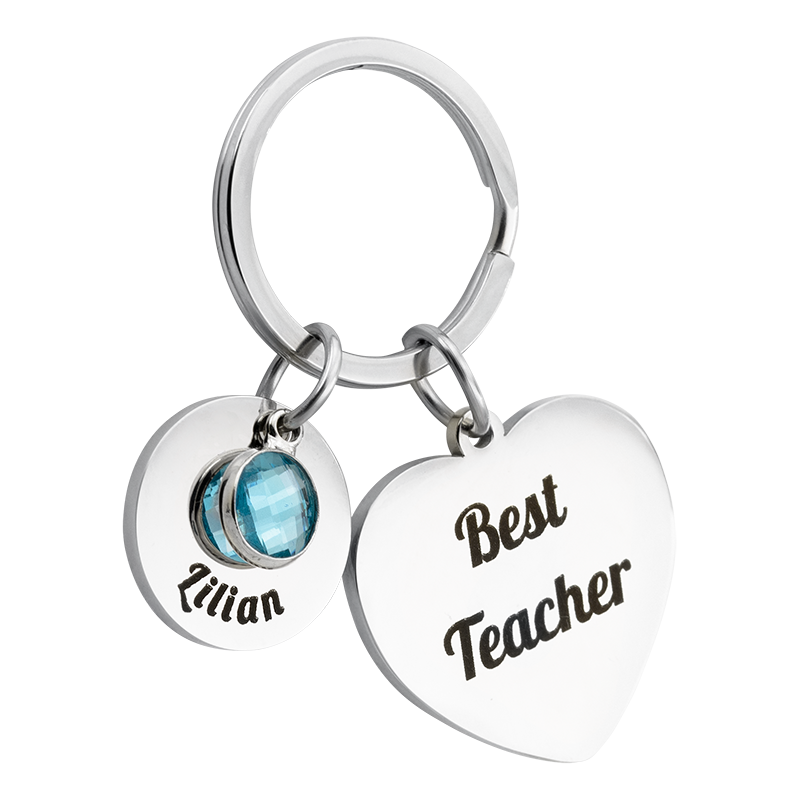Personalised Engraved Heart with 1 Birthstone Keyring