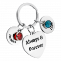 Personalised Engraved Heart with 2 Birthstones Keyring