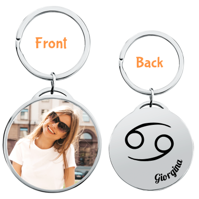 Circle Keyring with Photo and Zodiac Sign