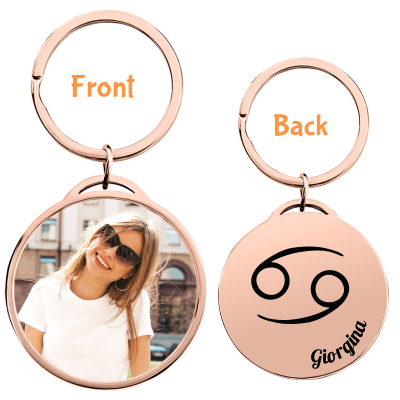 Circle Keyring with Photo and Zodiac Sign