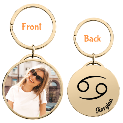 Circle Keyring with Photo and Zodiac Sign