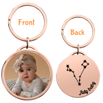 Circle Keyring with Photo and Constellation
