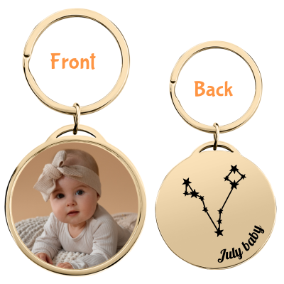 Circle Keyring with Photo and Constellation