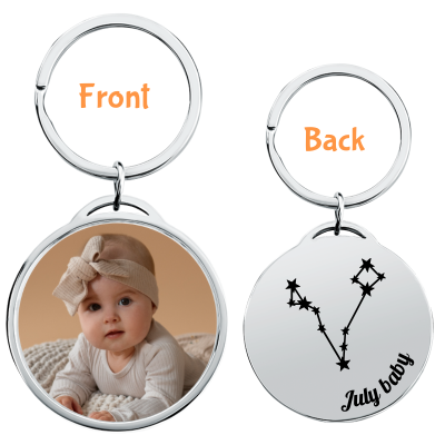 Circle Keyring with Photo and Constellation
