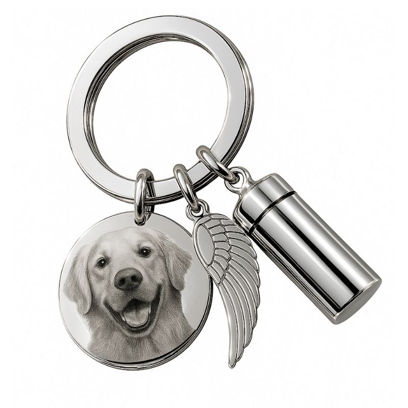 Personalised Memorial Photo Keyring with Ashes Holder – Custom Engraved Keepsake